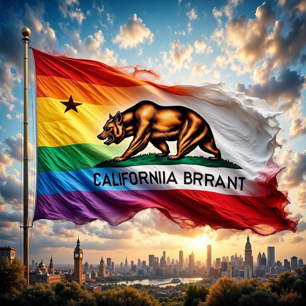 California and Rainbow Flags United