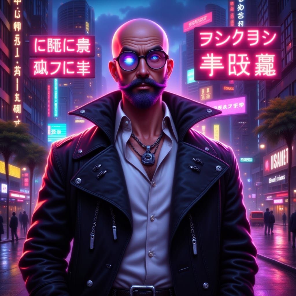 Modern Anime Wizard in Retro-Futuristic Cityscape