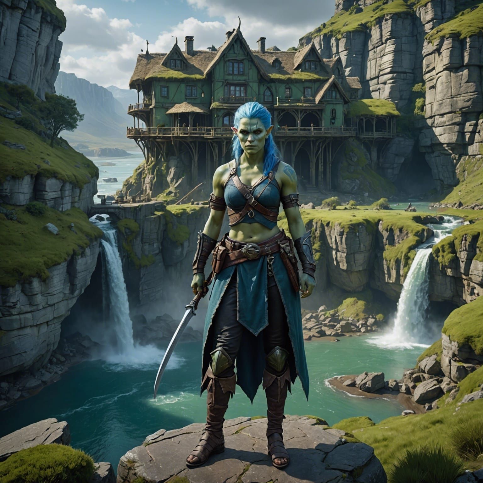 Female Orc Warrior Portrait on Cliffside