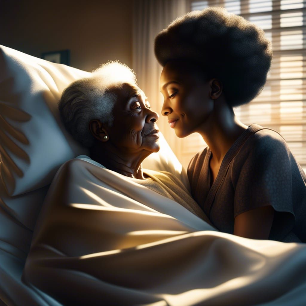 Touching Embrace: Grandmother and Granddaughter