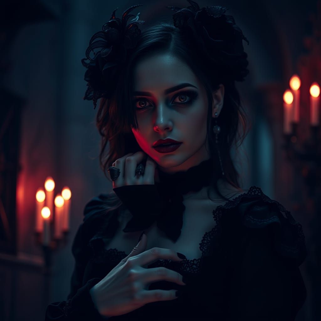 Gothic Woman in Dark Victorian Anime Style
