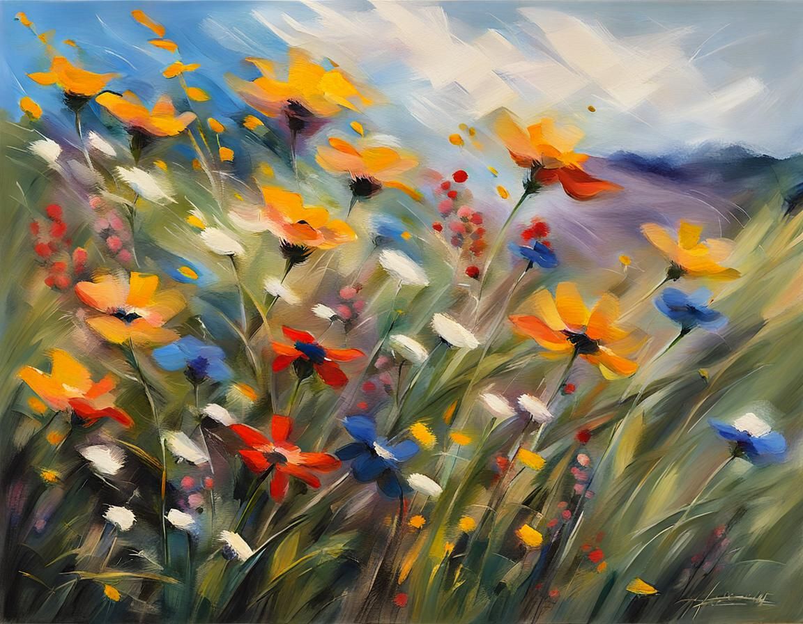Expressionist Wildflowers in Tachisme Style