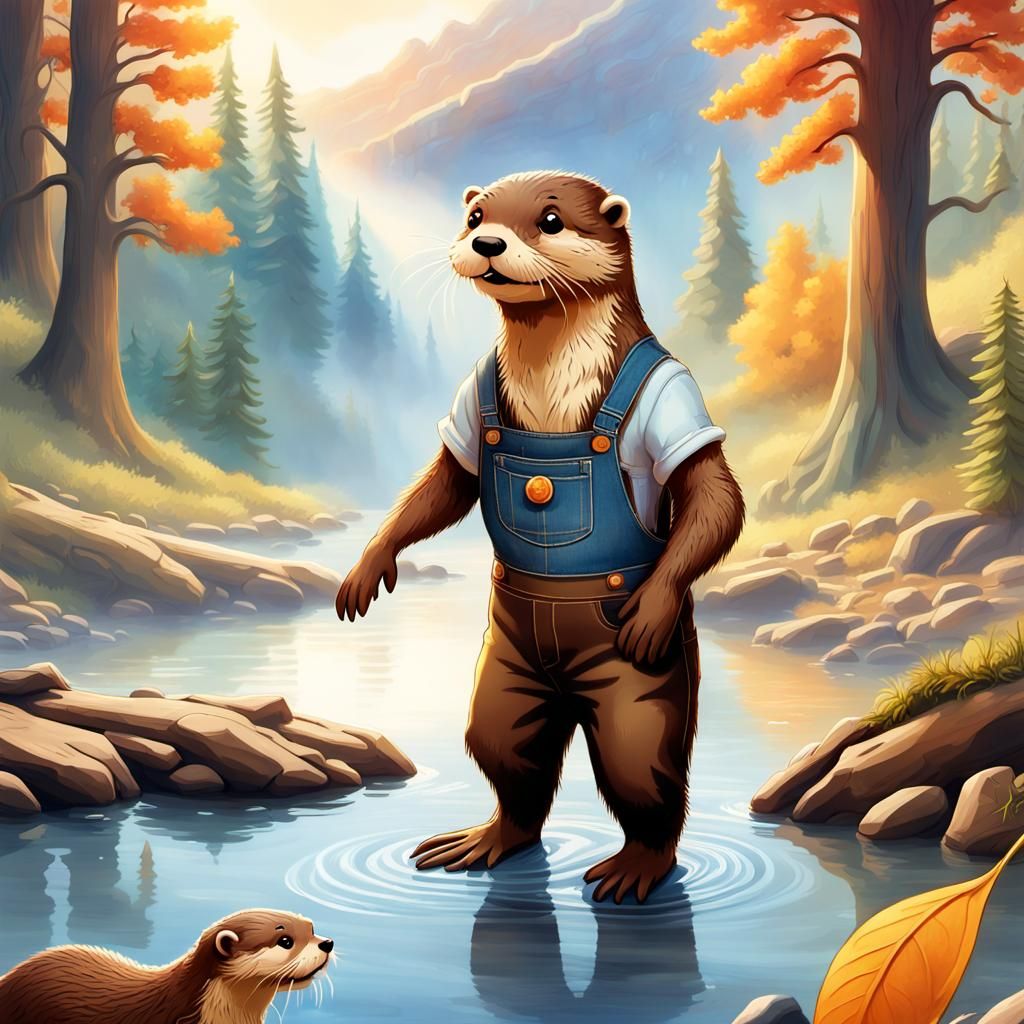 Otter Panning for Gold in Art Nouveau Style