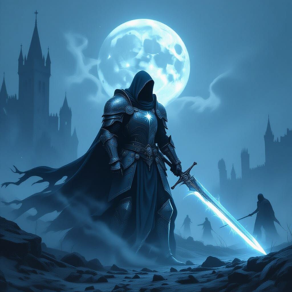 Spectral Knight on Moonlit Battlefield
