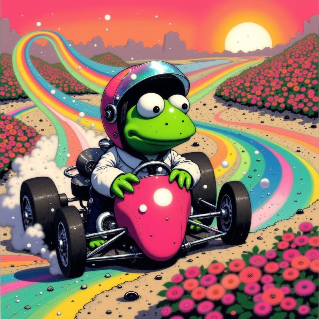 Kermit the Frog Races on Rainbow Road
