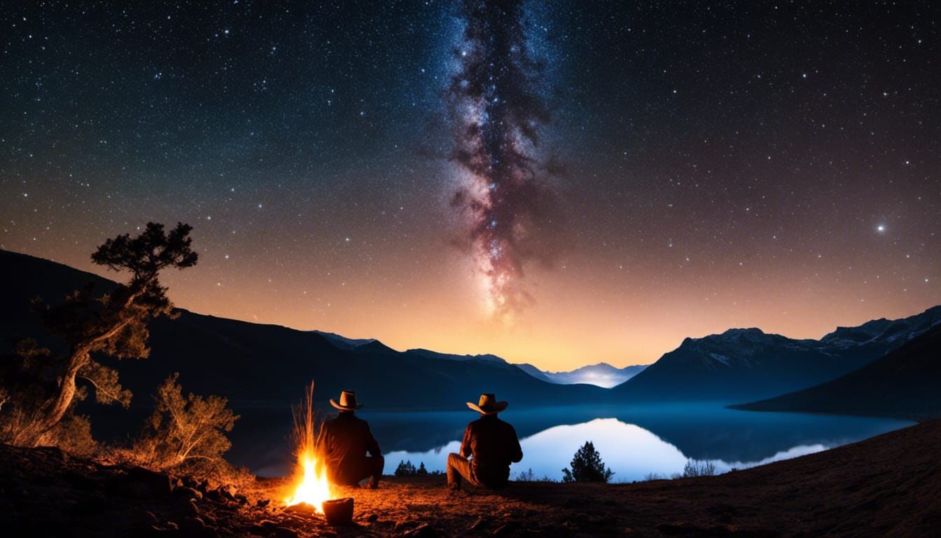Cowboy Campfire Under Starry Galaxy, Graffiti Art