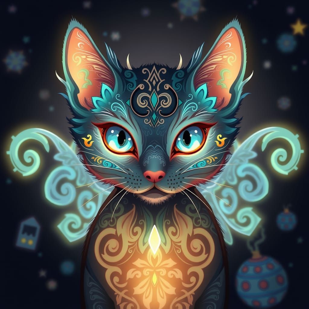 Bioluminescent Fairy Cat Portrait in Anime Style