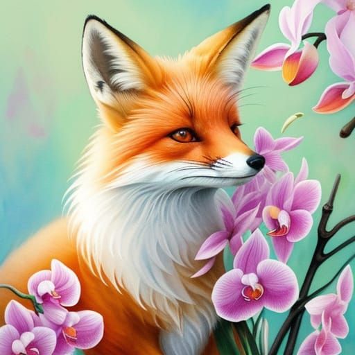 The fox dressed in a blue beret and a red sweater holds a bo...