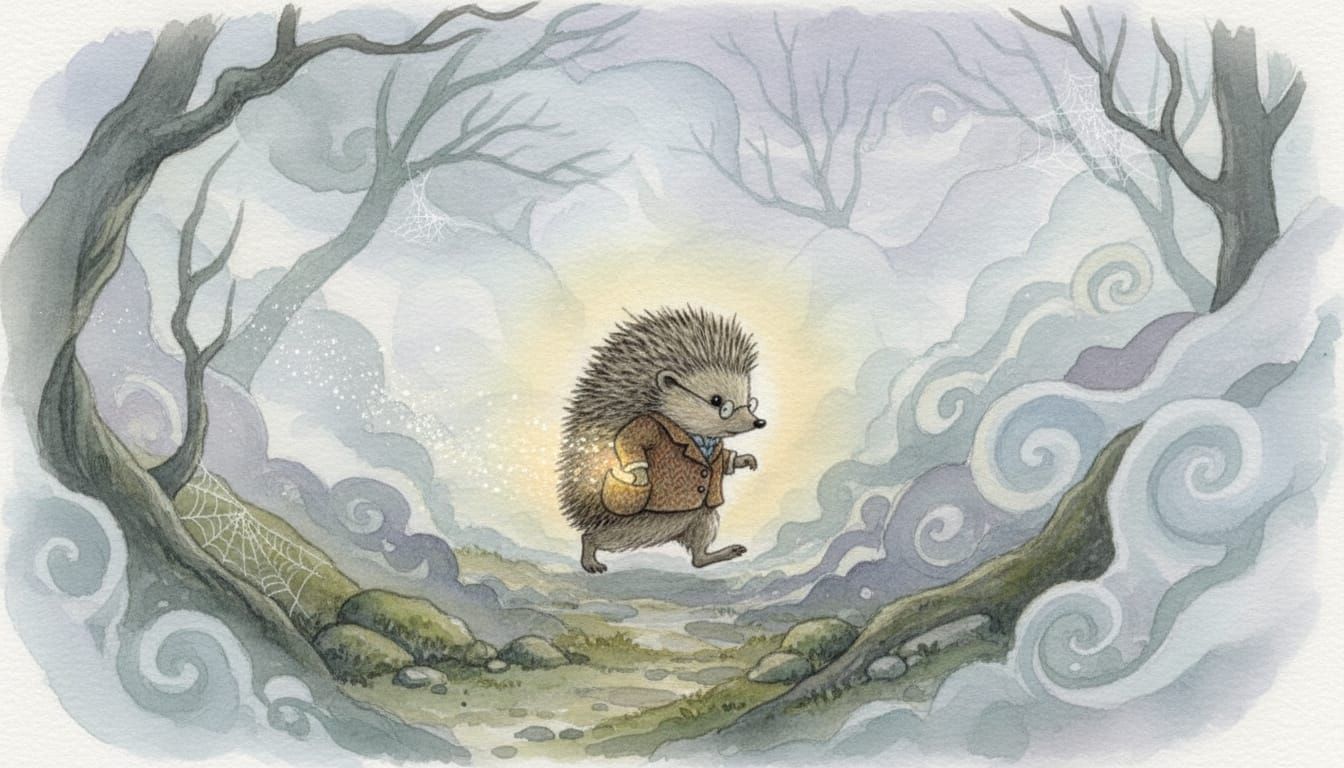 Whimsical Hedgehog Walks Through Ethereal Fog