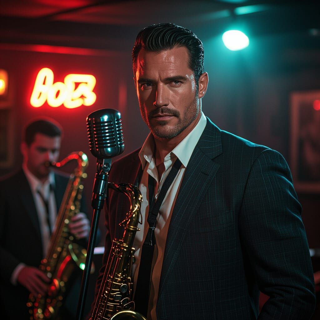 Confident Man in Jazz Club: A Film Noir Scene