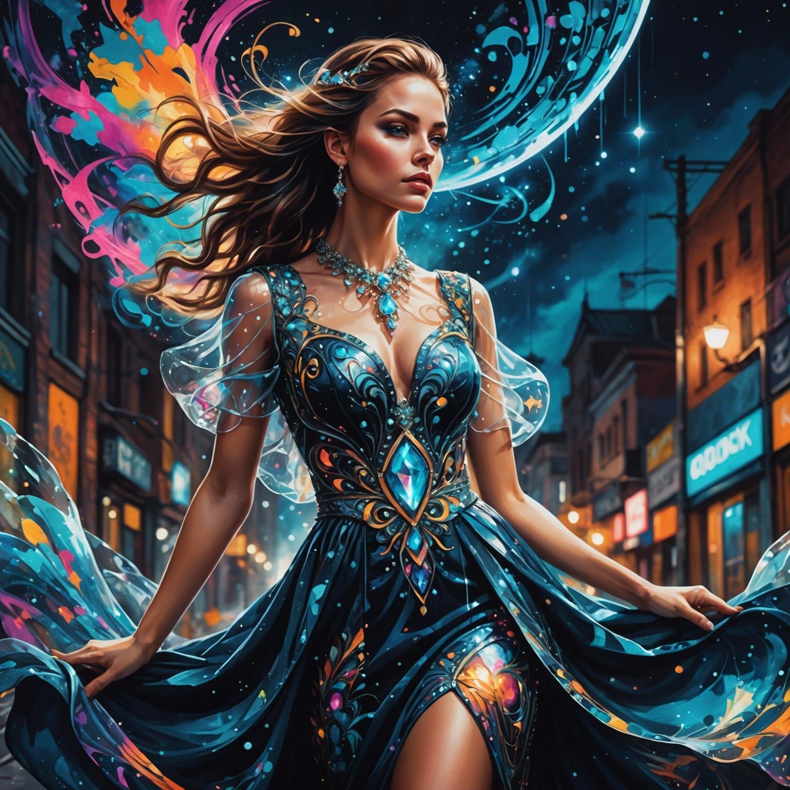 Woman in Glass Jewelry: Graffiti Art Style