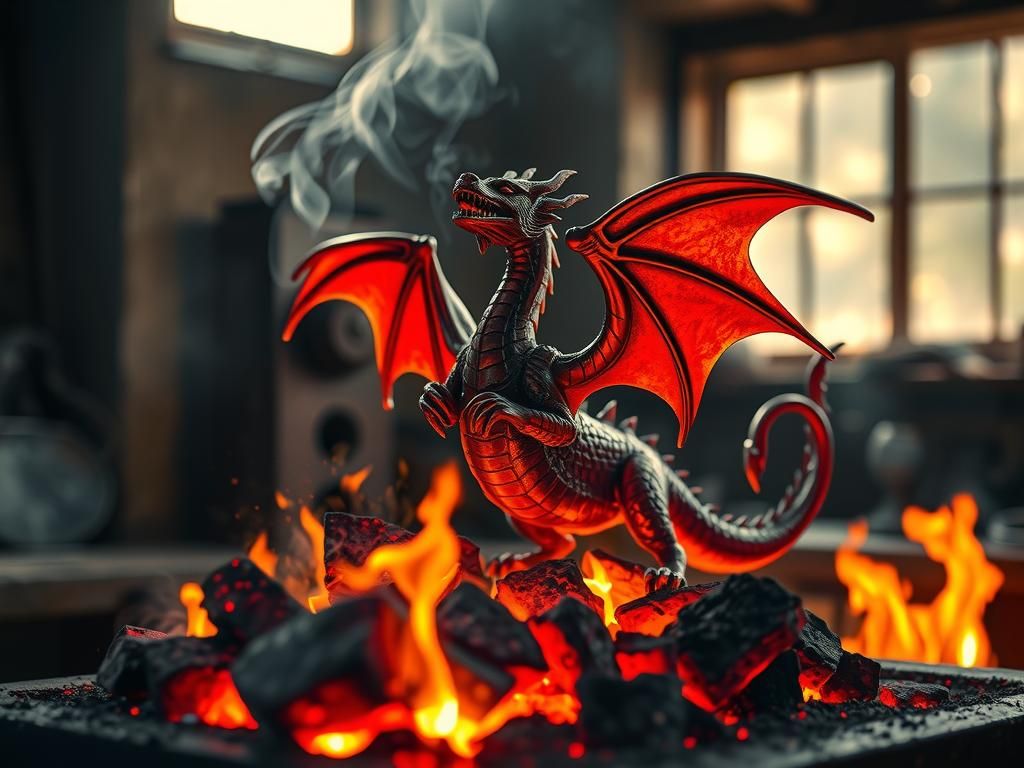 Fiery Dragon Sculpture in Crimson Metal