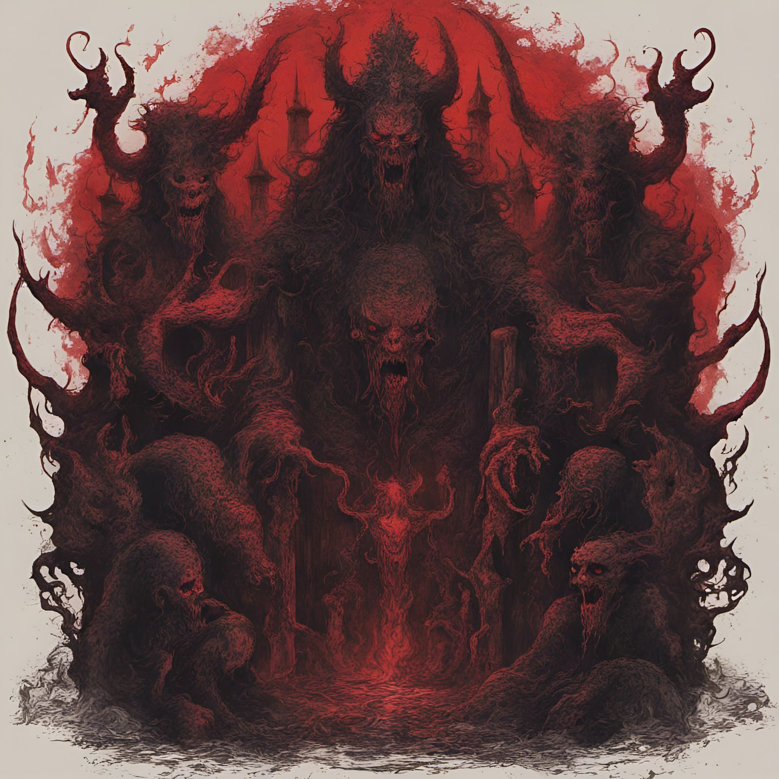Seven Princes of Hell in Mystic Red Fog