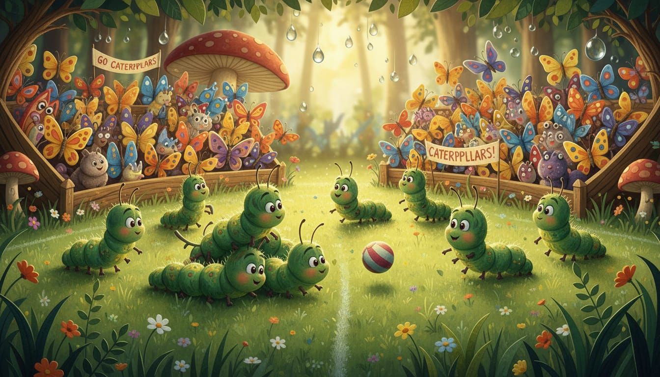 Cute Caterpillars Play Soccer with Butterfly Fans