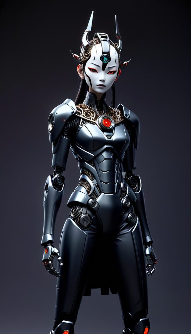 Cyberpunk Alabaster Robot Face with Fractal Filigree