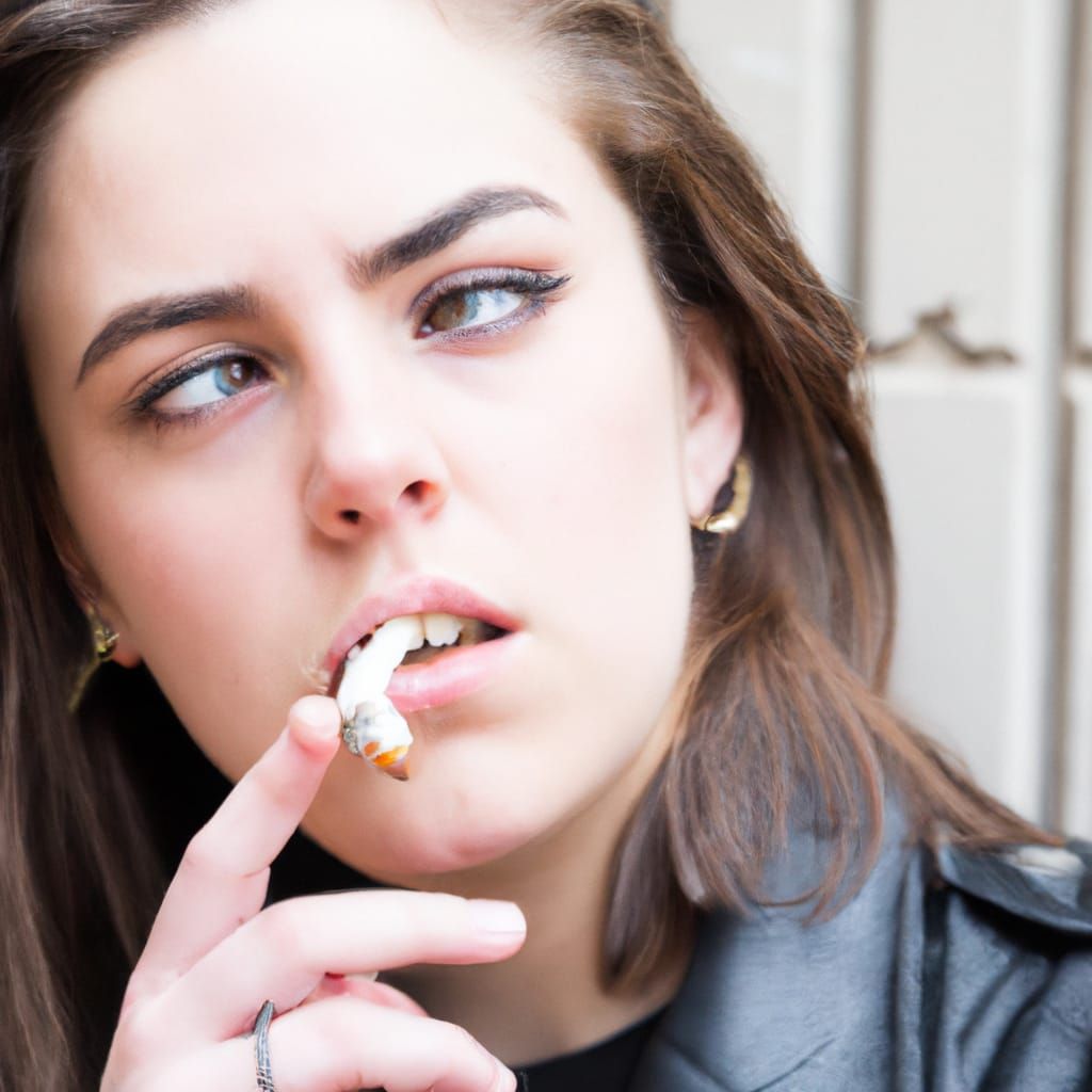 Young Woman in Leather Jacket Smoking