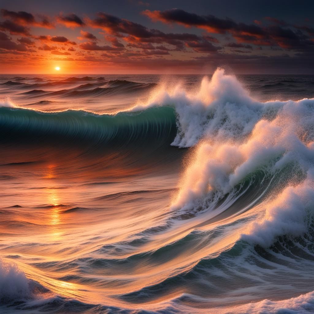 Roaring Ocean Sunset with Majestic Waves