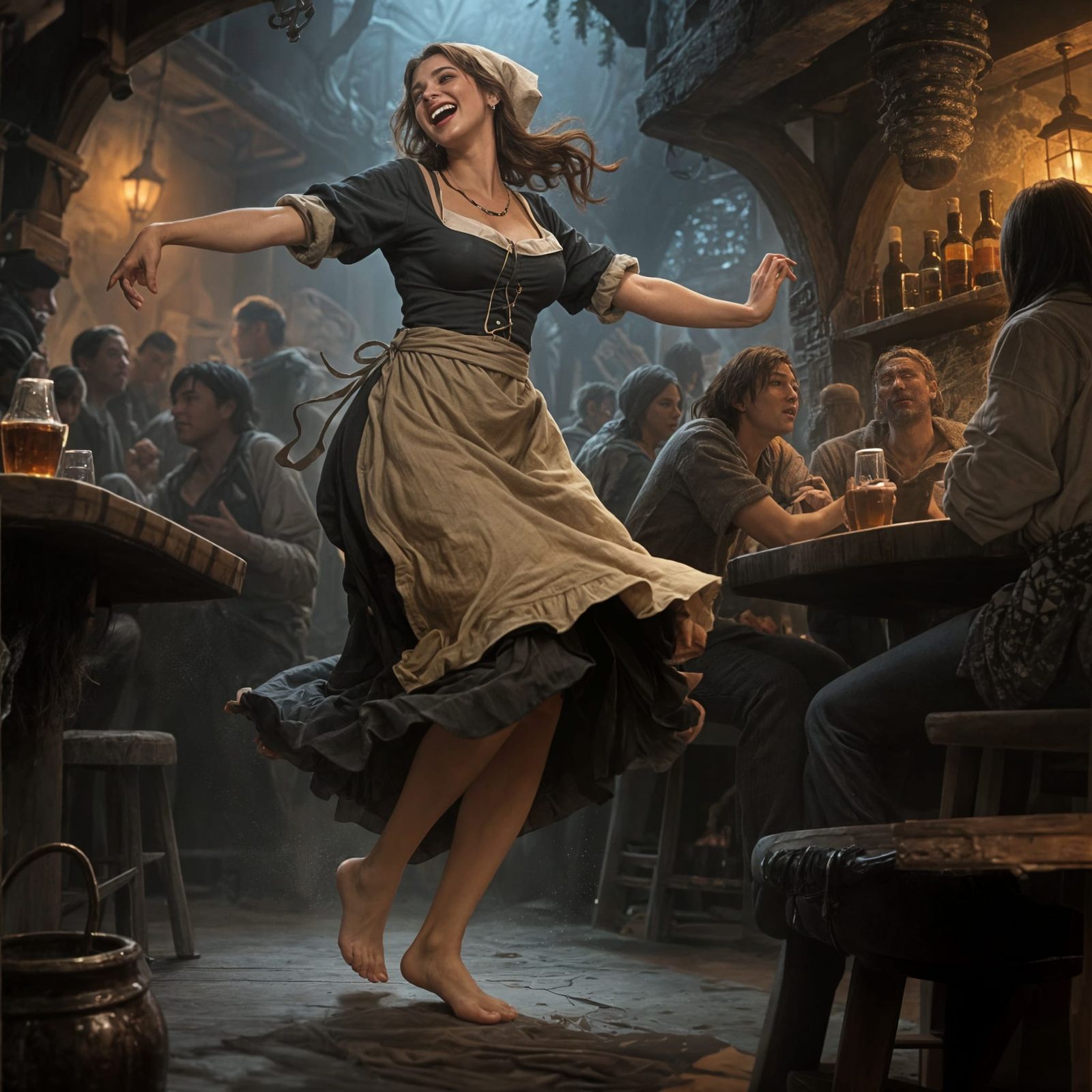 Dark Fantasy Tavern Dancer in Romantic Soft Light