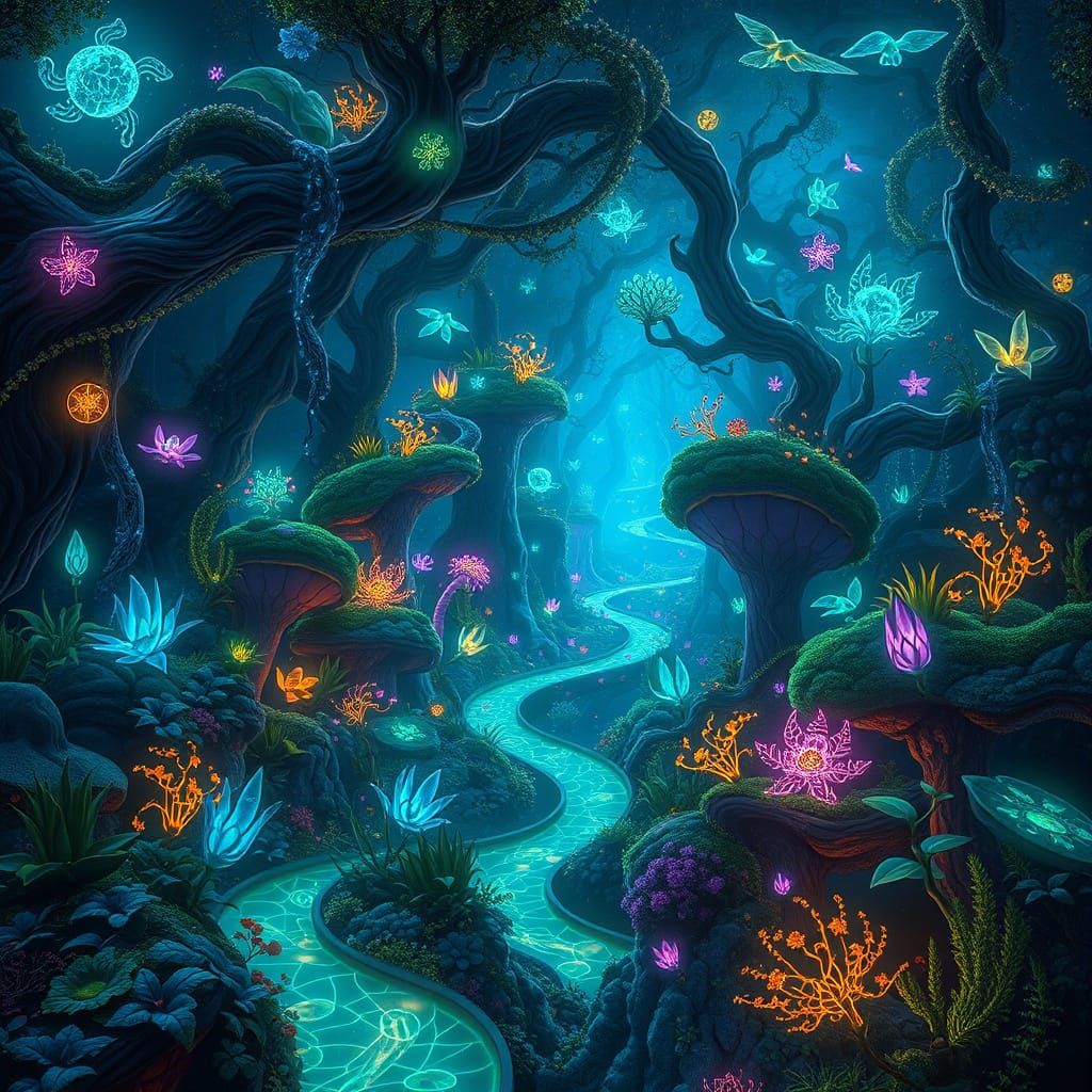 Ethereal Bioluminescent Ecosystem in Dreamlike Beauty