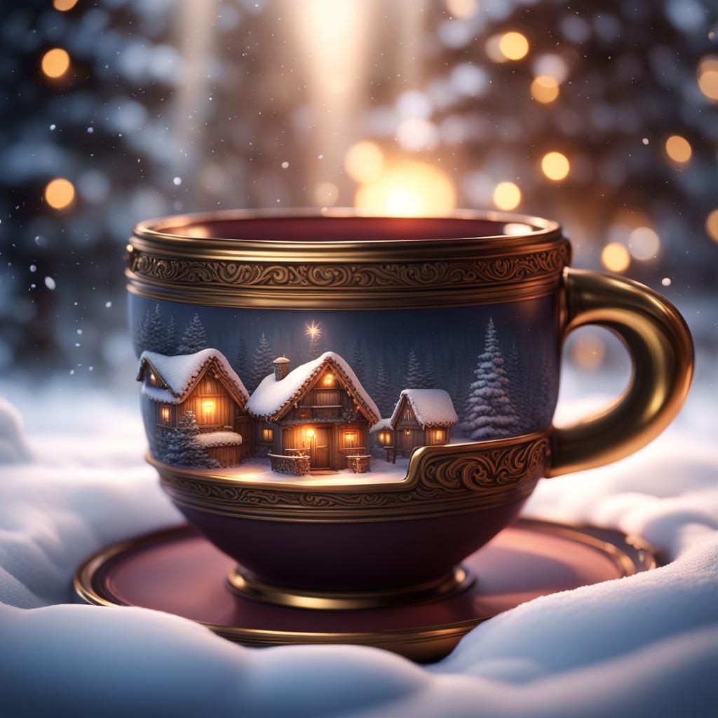 Christmas Mug with Steaming Cocoa, Digital Painting