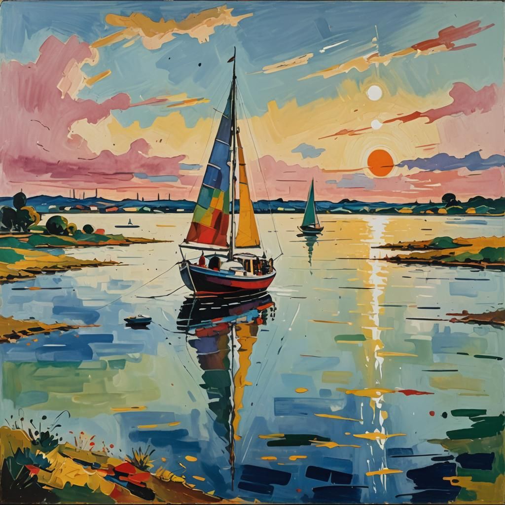 Sailboat at Sea: Gouache Impressionist Masterpiece
