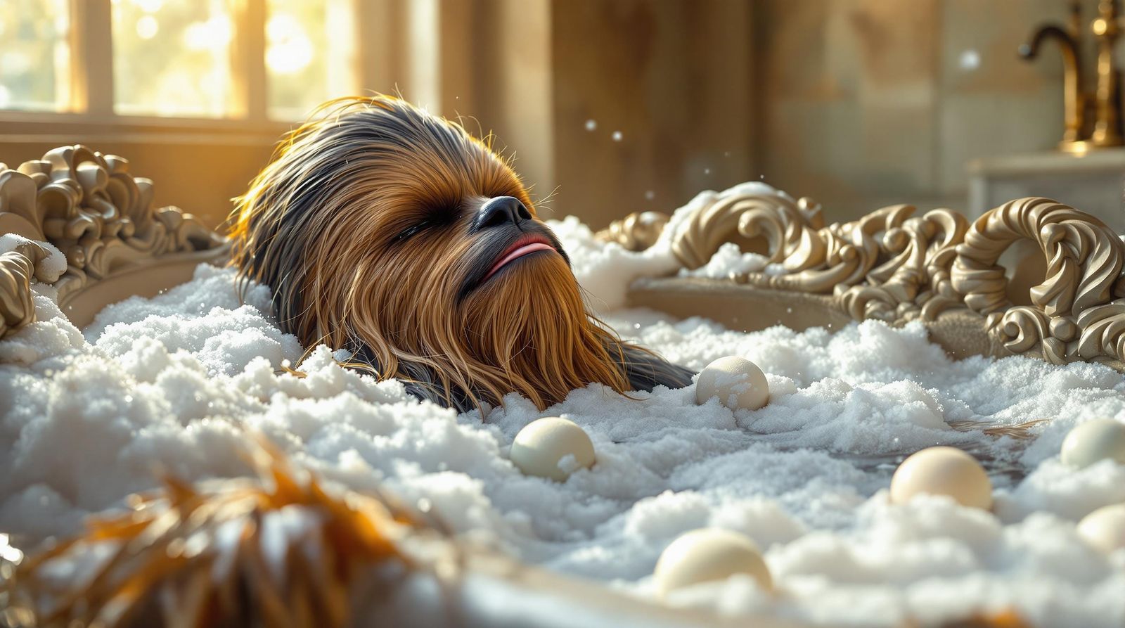 Chewbacca Soaks in a Warm Bath