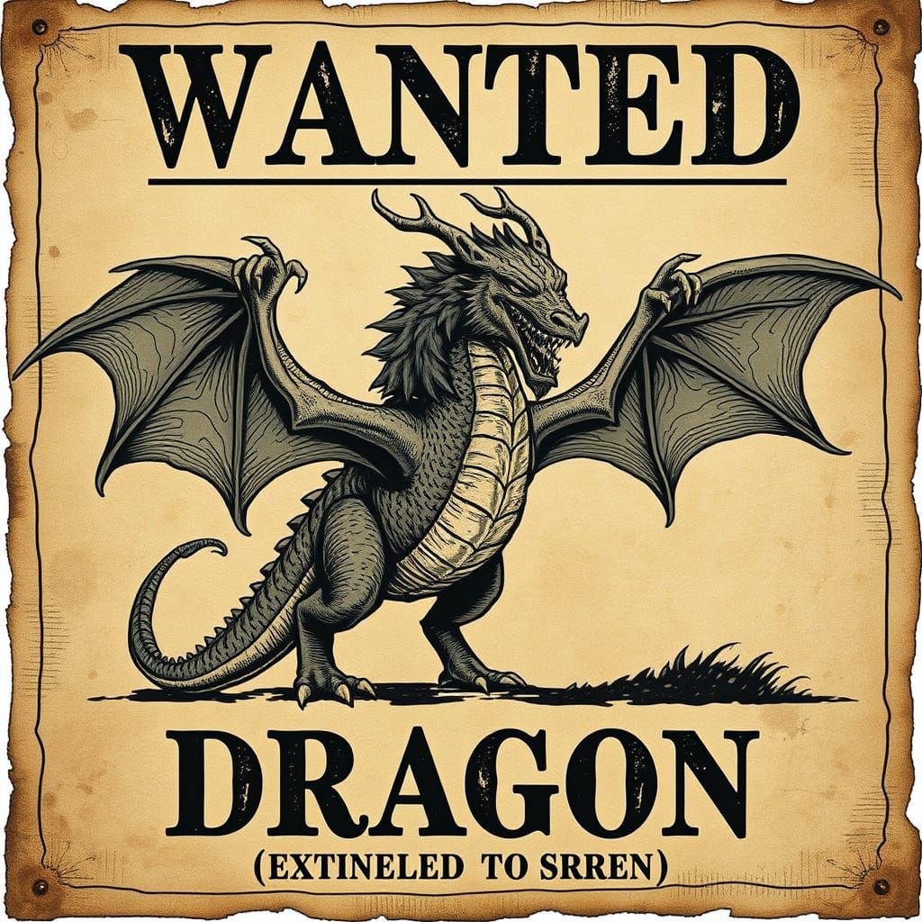 Wanted poster "wanted, dragon, 100 berries"