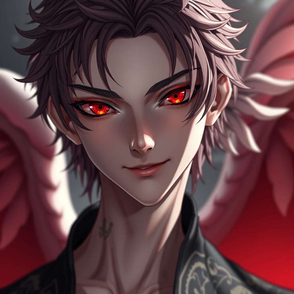 Mesmerizing Androgynous Figure with Crimson Eyes