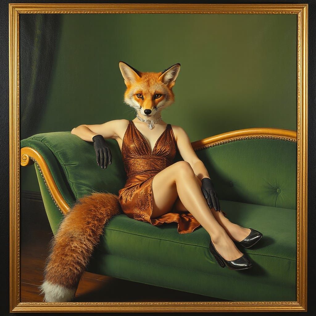 Fox Socialite Lounging, Art Deco Portrait