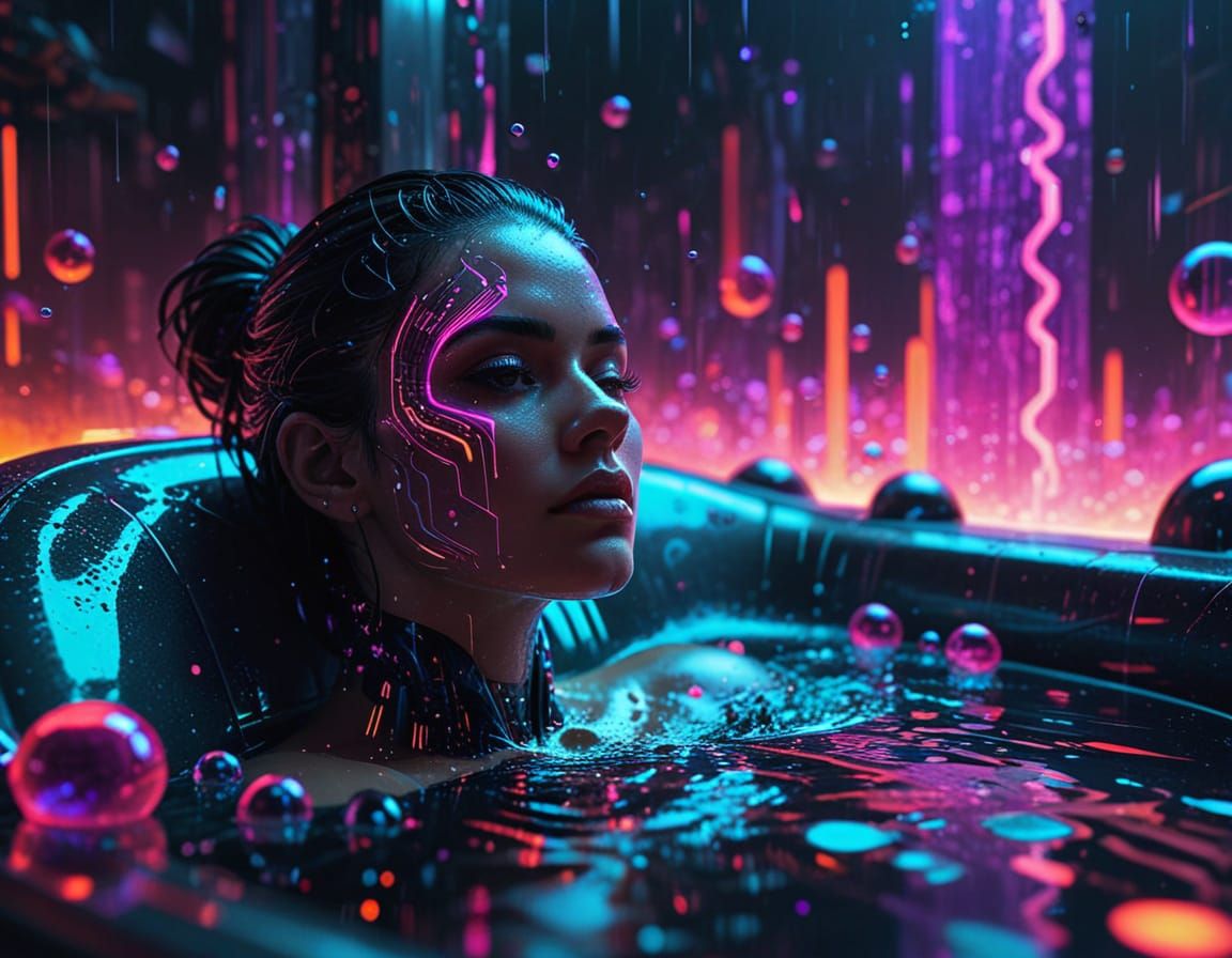 Neon Dreams in a Futuristic Bath