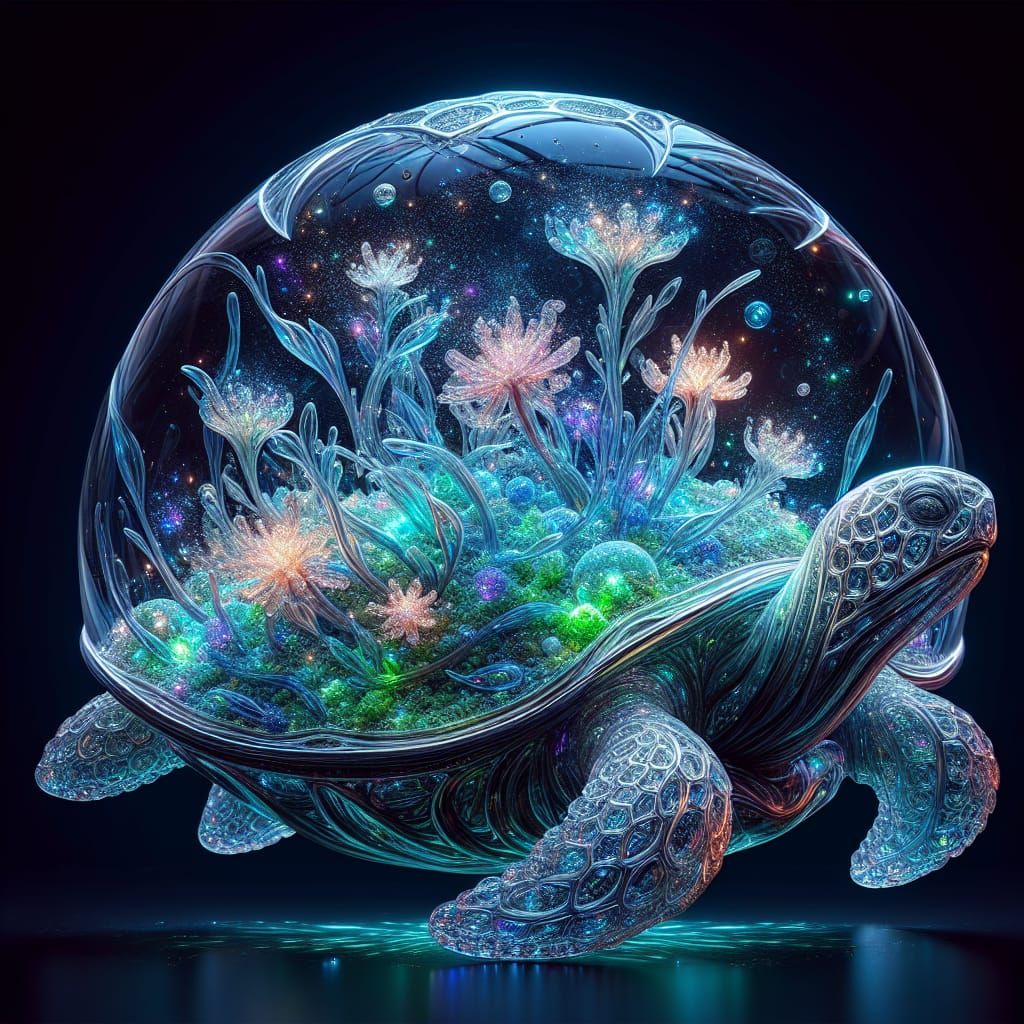 Enchanting Bioluminescent Turtle Sculpture in Glass