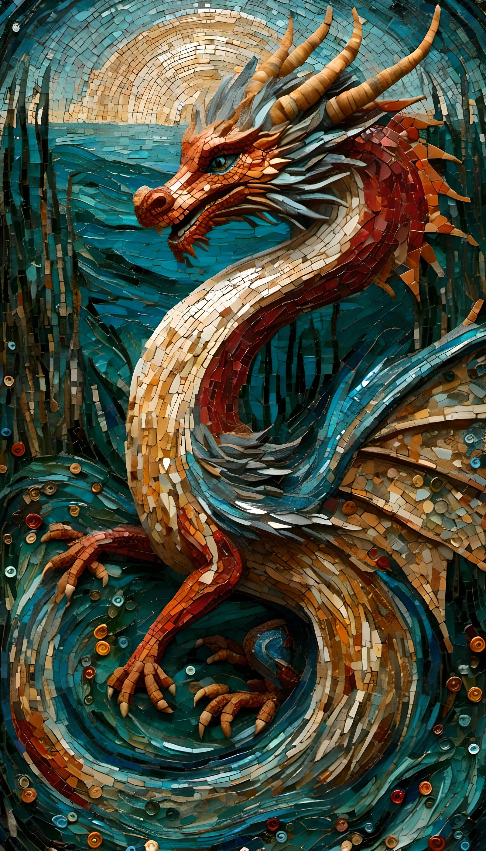 Renaissance Dragon Mosaic: Detailed and Colorful Art