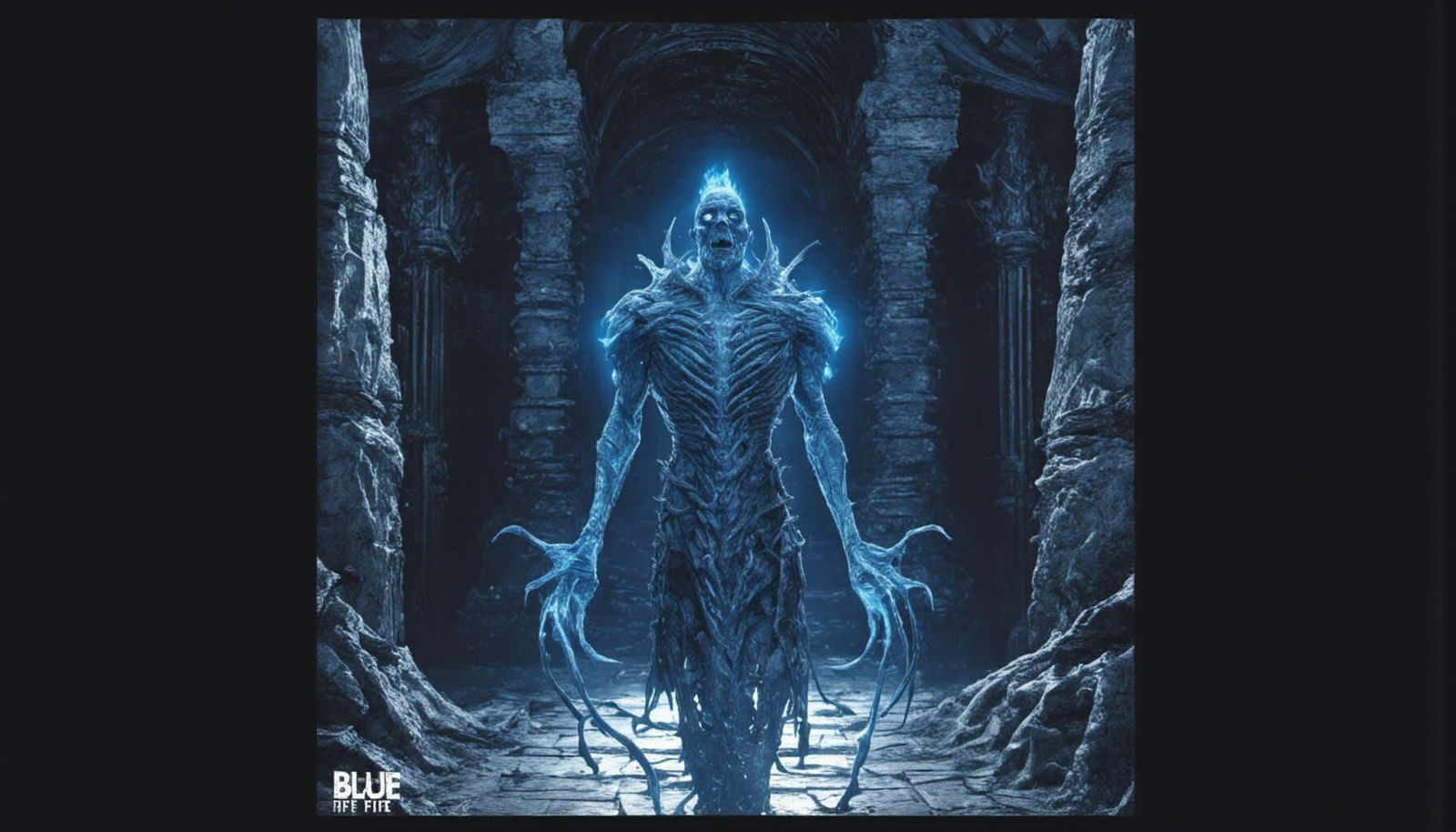 Sinister Blue Fire in Dark Fantasy Style