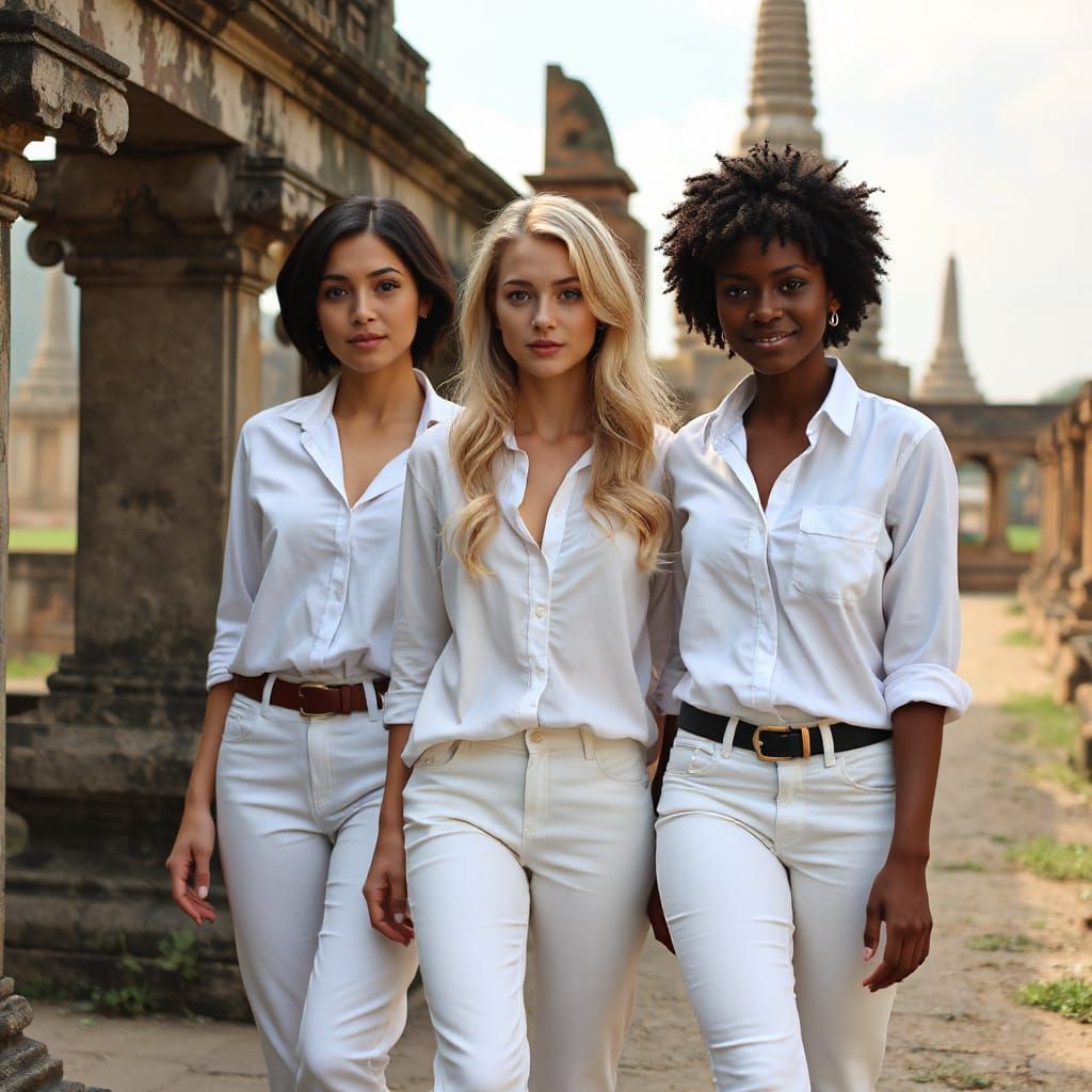 Women Explore Ancient Ayutthaya Ruins in White