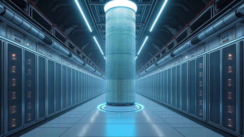 Futuristic Supercomputer Laboratory with Lattice-Like Struct...