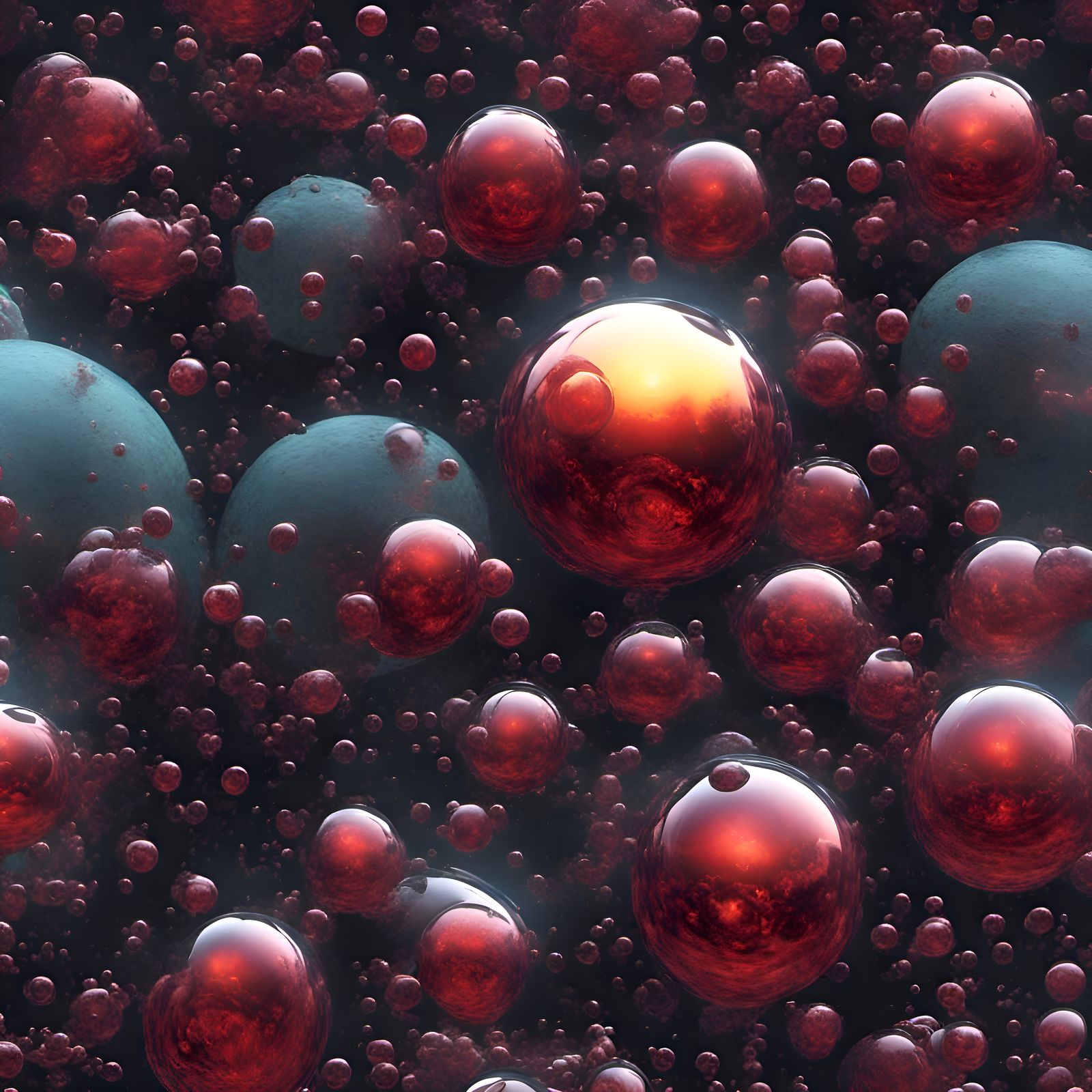 Several bubbles with different alien worlds, optical illusion, dark, luminescent, ominously horrifying, detailed, 64k re...