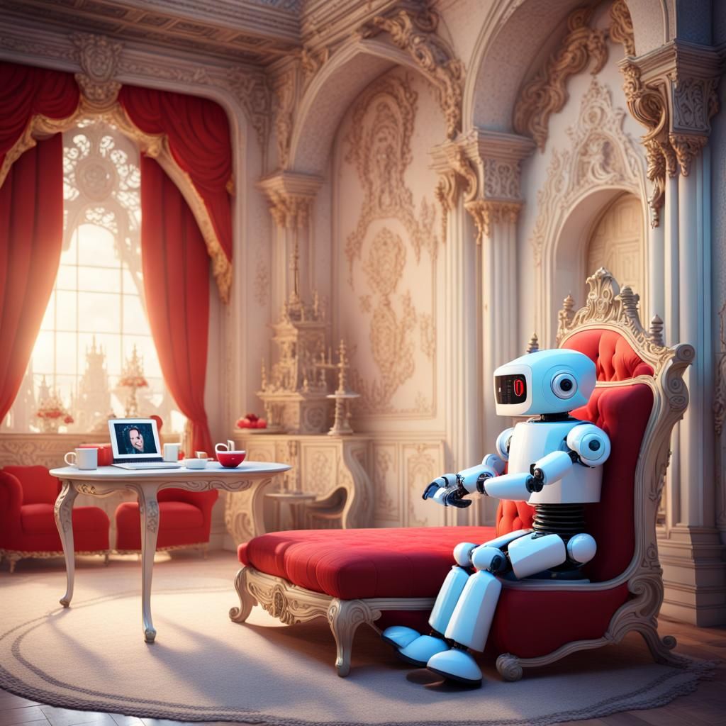 Robot Serves Snow White in Castle Bedroom