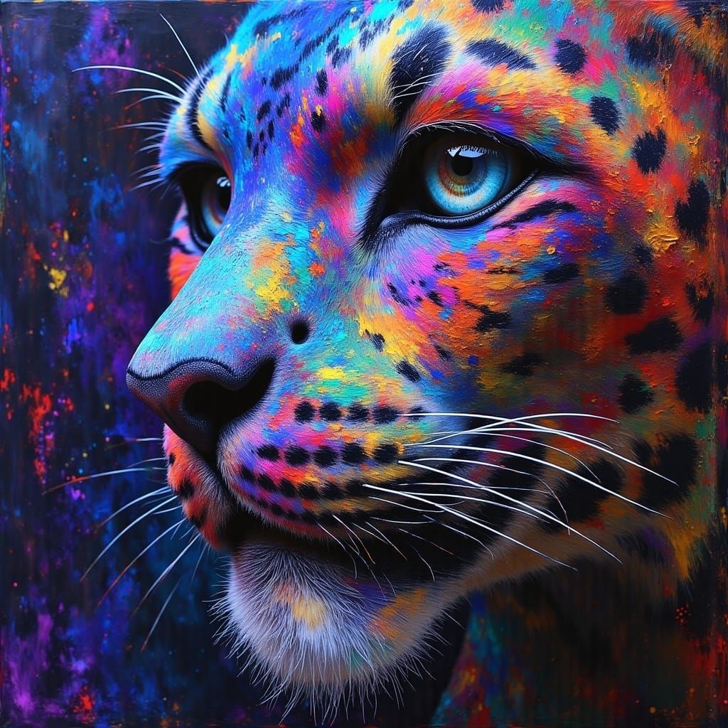 Snow Leopard Astronaut in Impasto Style