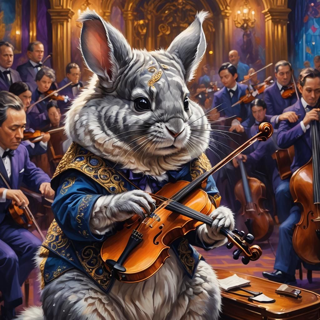 Chinchilla Orchestral Performance: Vibrant Oil Painting