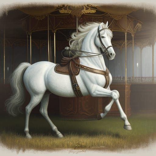 Impressionistic Carousel Horse in Dusty Field