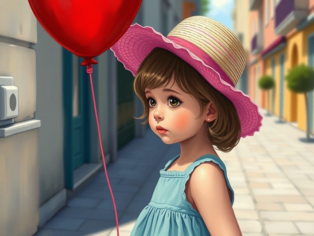 Girl with Balloon in Colorful Klee-Inspired Style