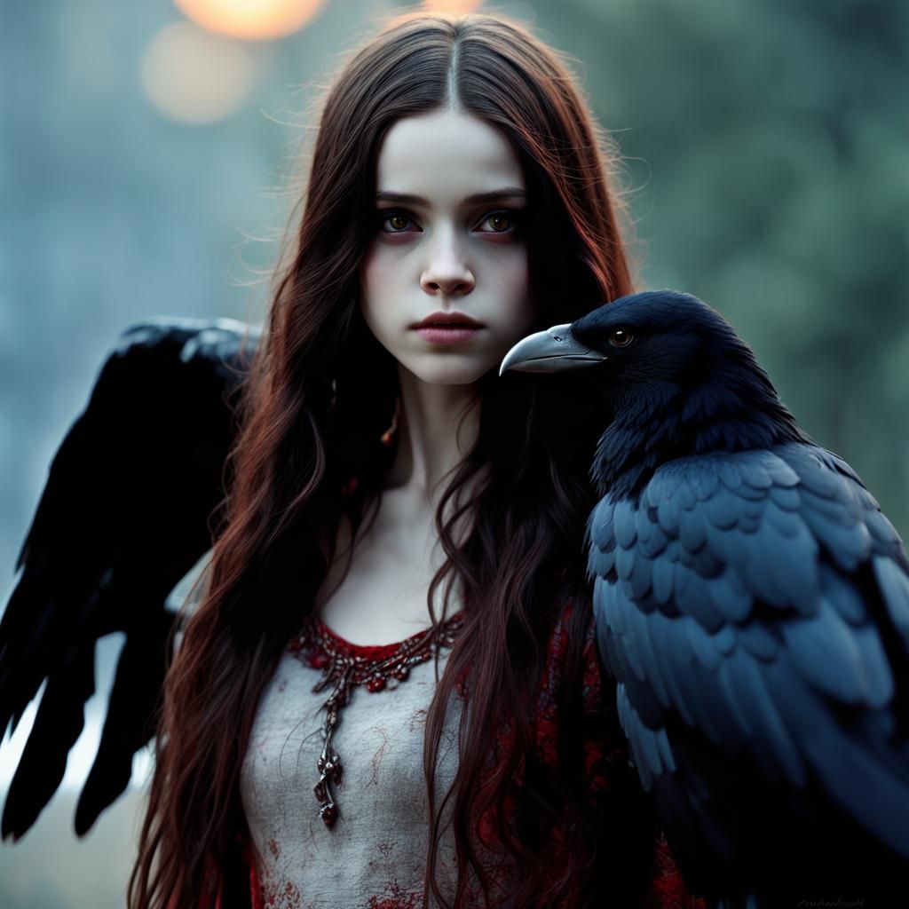 Raven Monster Girl Portrait in Detailed Fantasy Style