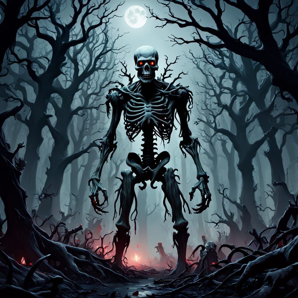 Spooky Night Forest Digital Matte Painting