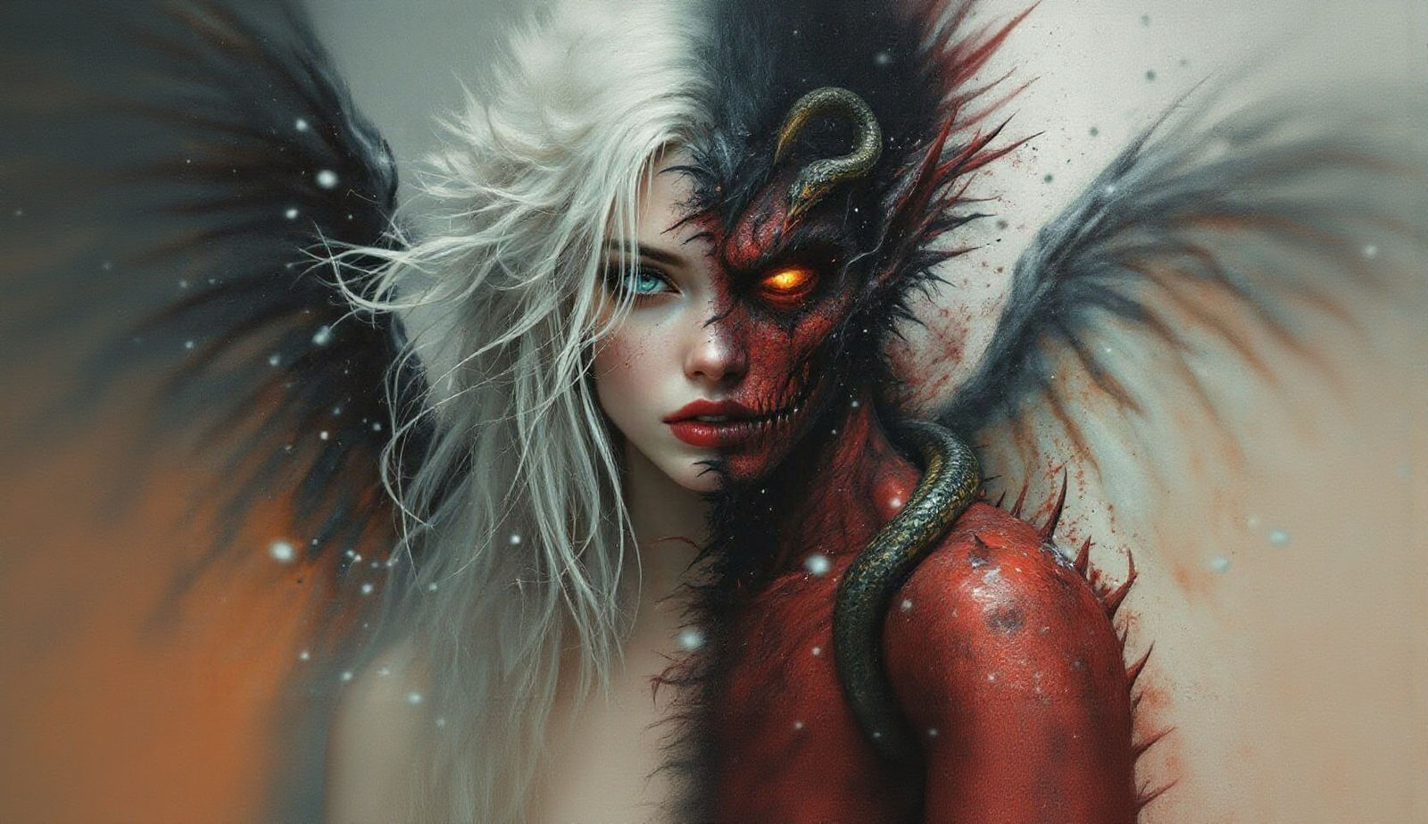 Manhwa Inspired Angel and Demon Double Exposure Portrait