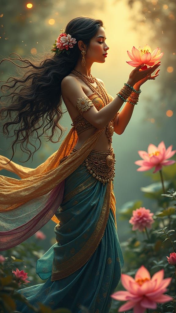 Graceful Apsara Dancing in Mystical Garden