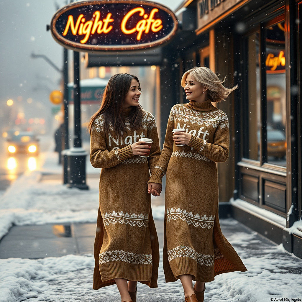 Friends in Fair Isle Sweaters Brave a Snowstorm