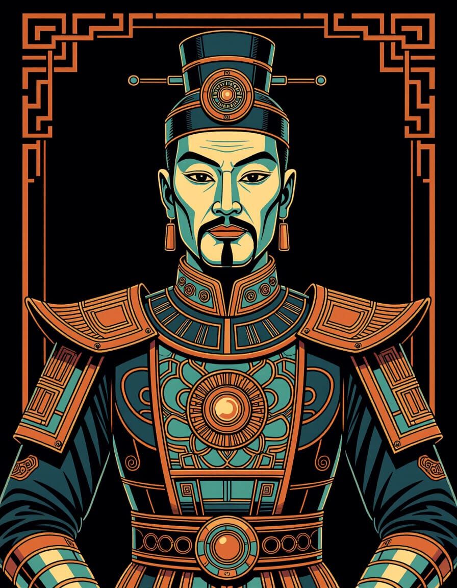 Futuristic Robot with Asian Art Deco Psychedelic Design