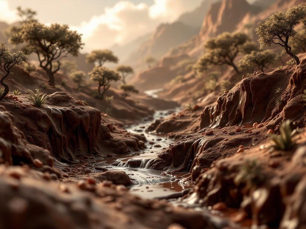 Decadent Chocolate Landscape with Waterfall