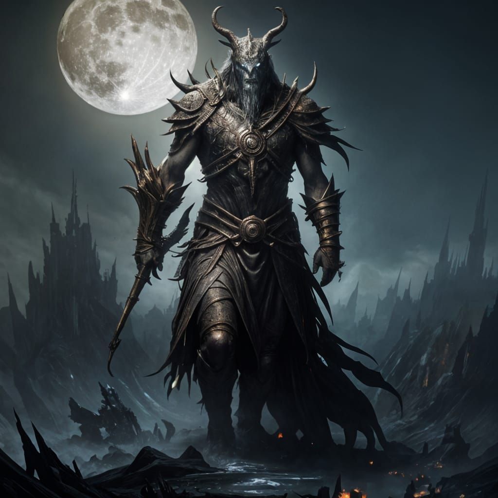 God of the Hunt Under Full Moon in Fantasy Art