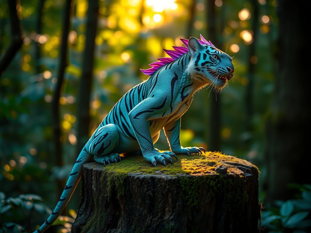 Majestic Iridescent Tiger in Enchanted Forest